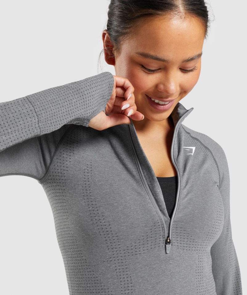 Gymshark Vital Bezšvový 2,0 1/2 Sveter Na Zips Dymovo Sivá Marl