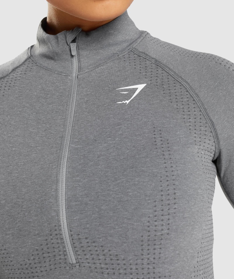 Gymshark Vital Bezšvový 2,0 1/2 Sveter Na Zips Dymovo Sivá Marl