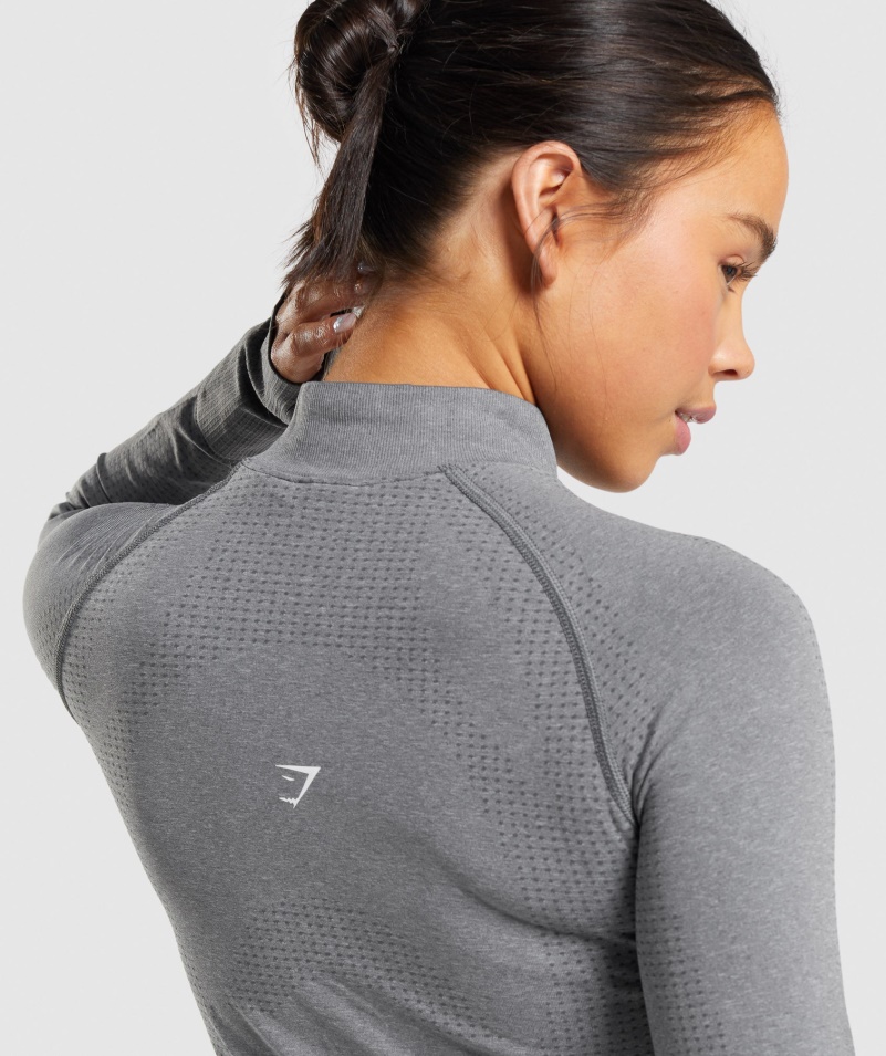 Gymshark Vital Bezšvový 2,0 1/2 Sveter Na Zips Dymovo Sivá Marl