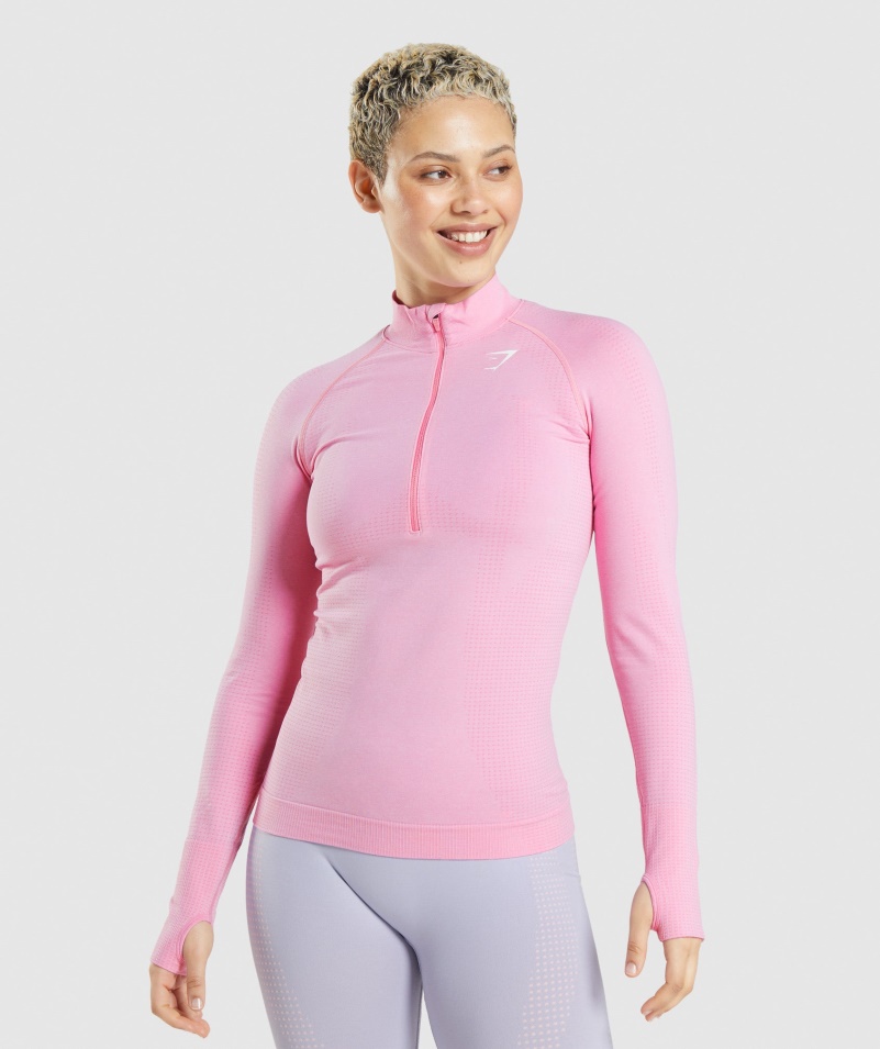 Gymshark Vital Bezšvový 2,0 1/2 Sveter Na Zips Sorbet Ružová Marl