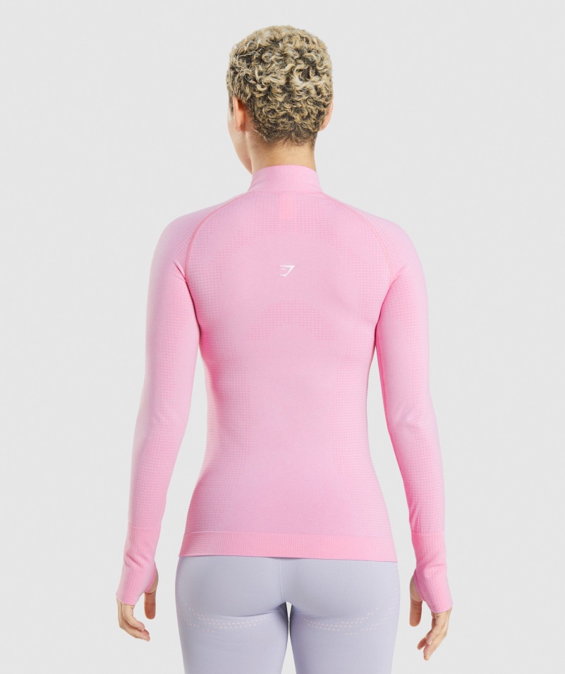 Gymshark Vital Bezšvový 2,0 1/2 Sveter Na Zips Sorbet Ružová Marl
