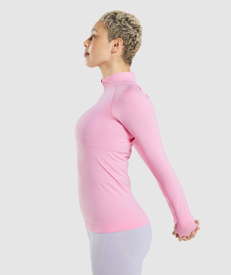 Gymshark Vital Bezšvový 2,0 1/2 Sveter Na Zips Sorbet Ružová Marl
