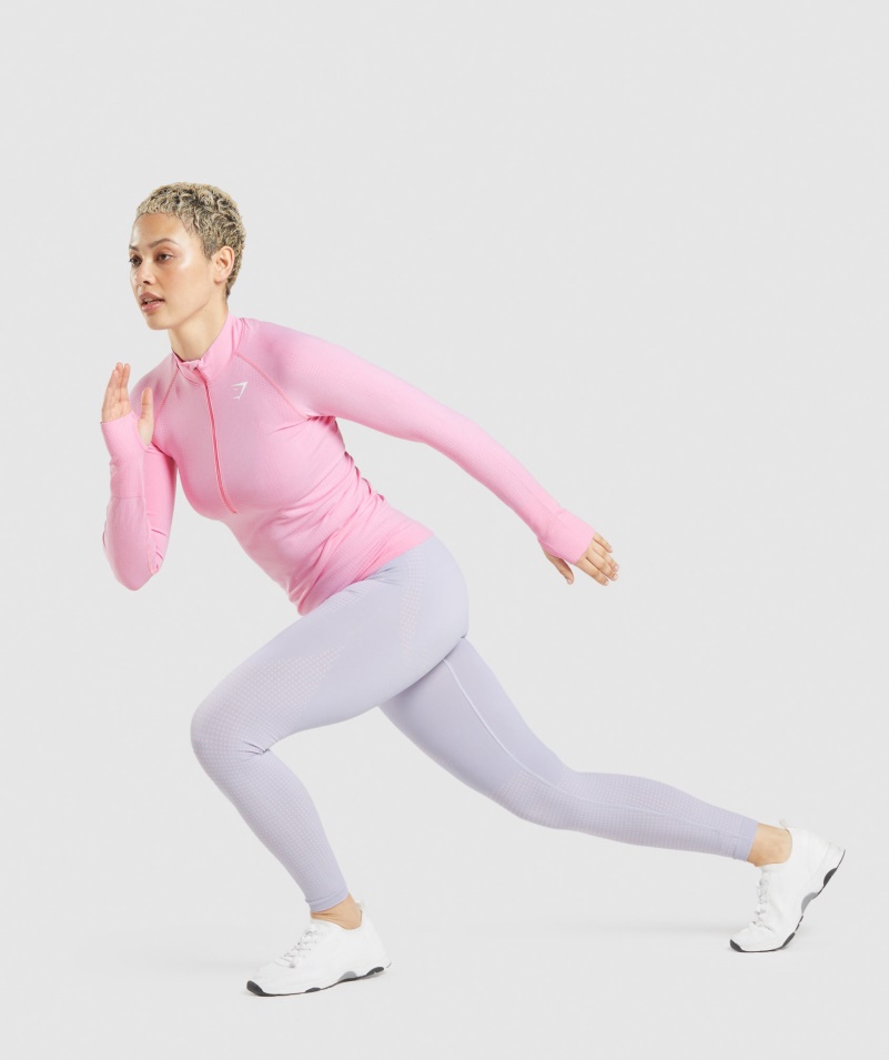 Gymshark Vital Bezšvový 2,0 1/2 Sveter Na Zips Sorbet Ružová Marl