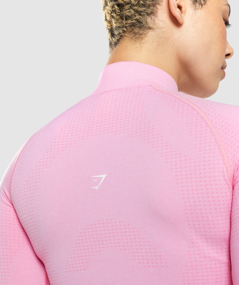 Gymshark Vital Bezšvový 2,0 1/2 Sveter Na Zips Sorbet Ružová Marl