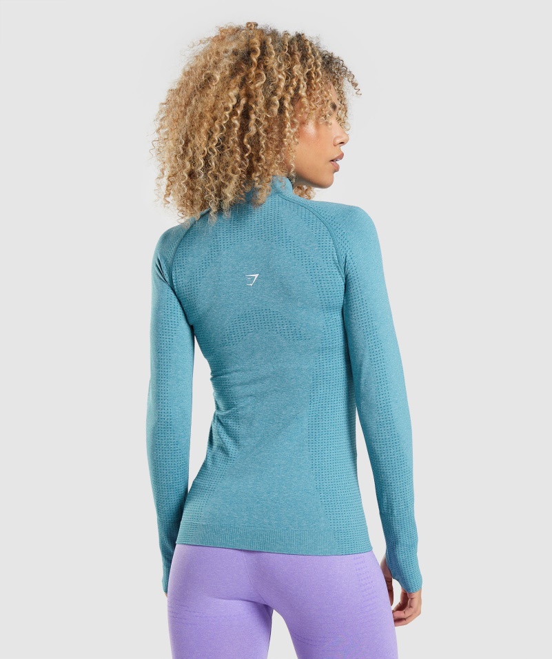 Gymshark Vital Bezšvový 2,0 1/2 Sveter Na Zips Tahoe Teal Marl