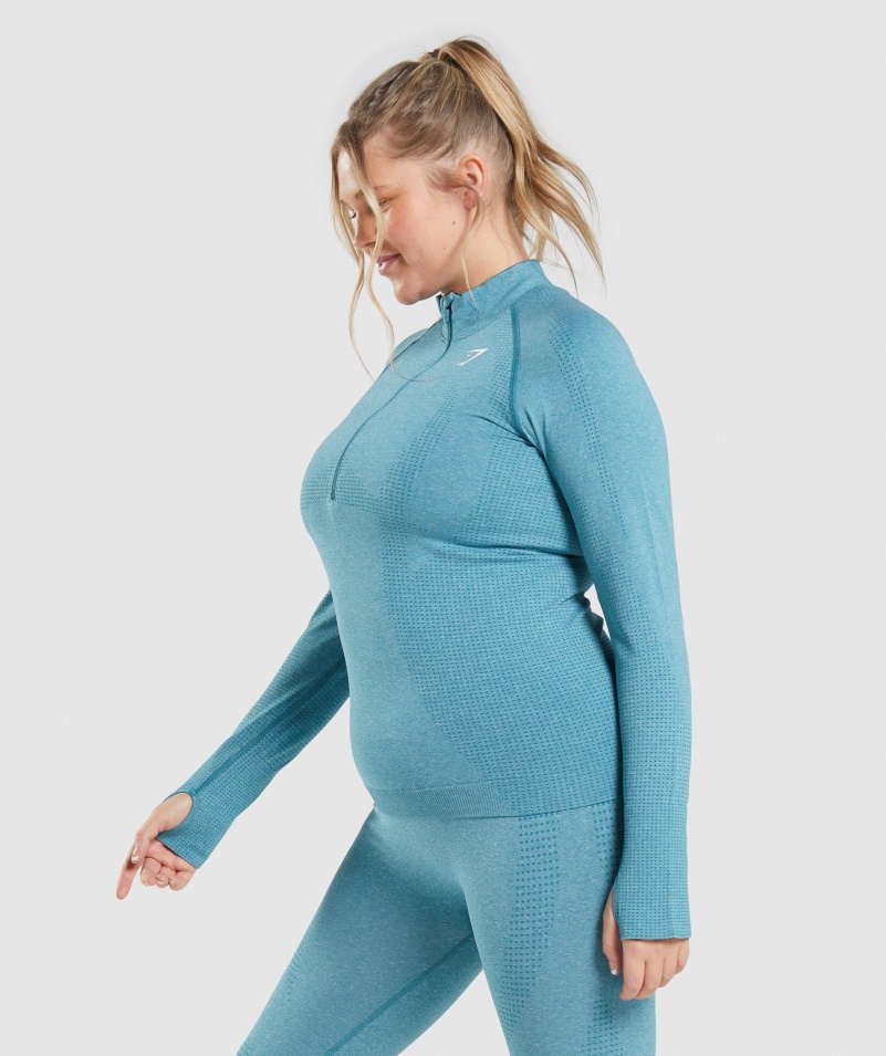 Gymshark Vital Bezšvový 2,0 1/2 Sveter Na Zips Tahoe Teal Marl