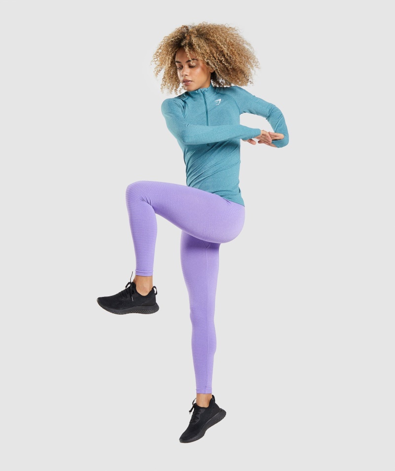 Gymshark Vital Bezšvový 2,0 1/2 Sveter Na Zips Tahoe Teal Marl