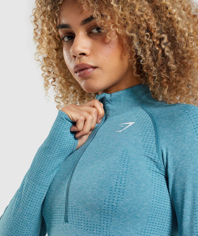 Gymshark Vital Bezšvový 2,0 1/2 Sveter Na Zips Tahoe Teal Marl
