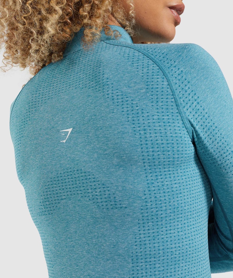 Gymshark Vital Bezšvový 2,0 1/2 Sveter Na Zips Tahoe Teal Marl