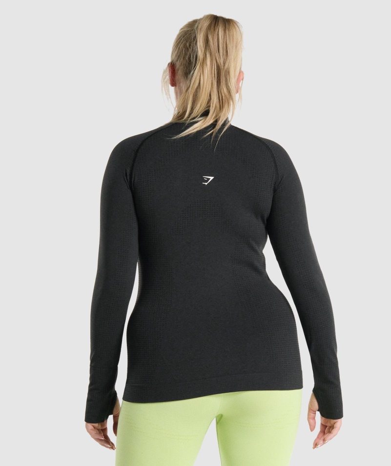 Gymshark Vital Bezšvový 2,0 1/2 Sveter Na Zips Dámsky čierny Marl
