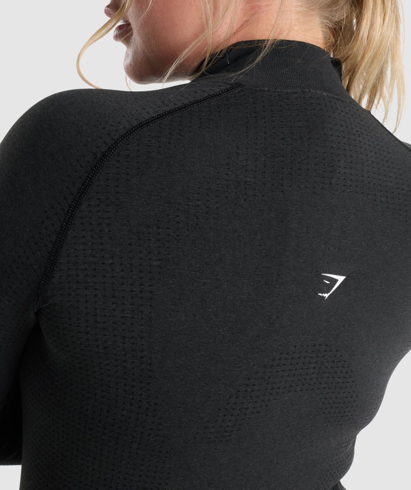 Gymshark Vital Bezšvový 2,0 1/2 Sveter Na Zips Dámsky čierny Marl