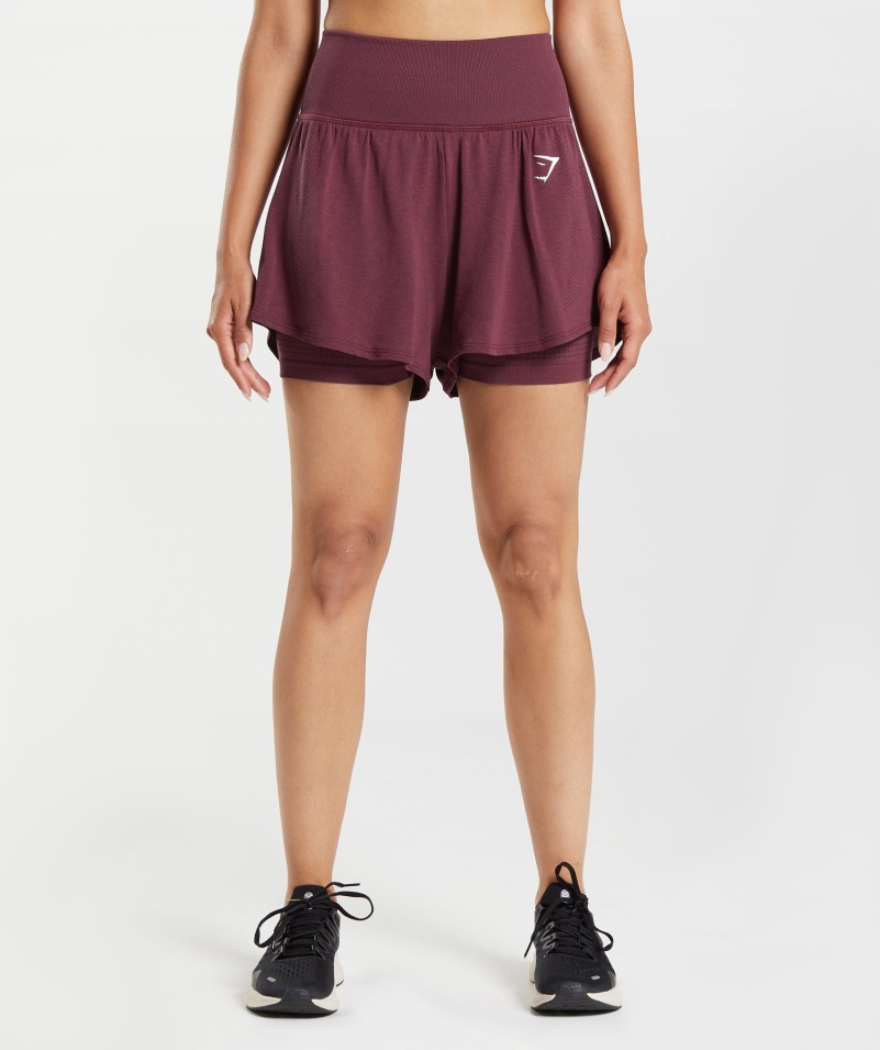 Gymshark Vital Bezšvové šortky 2 V 1 Pečené Gaštanovo Hnedé