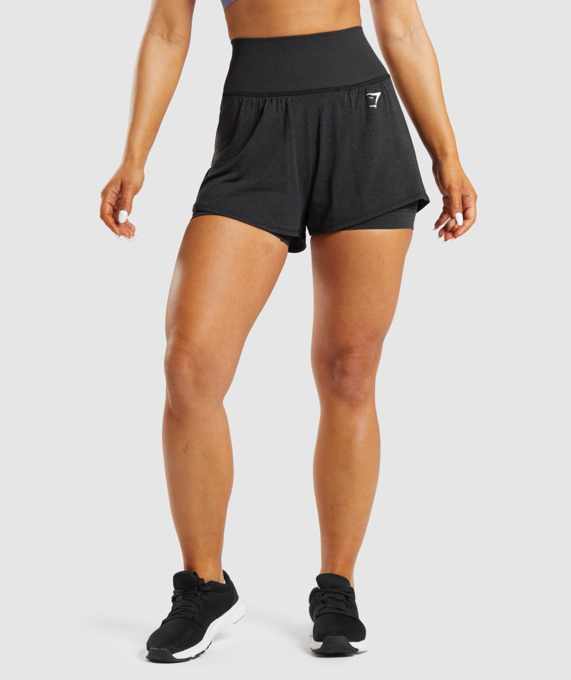 Gymshark Vital Bezšvové 2.0 šortky 2 V 1 Black Marl