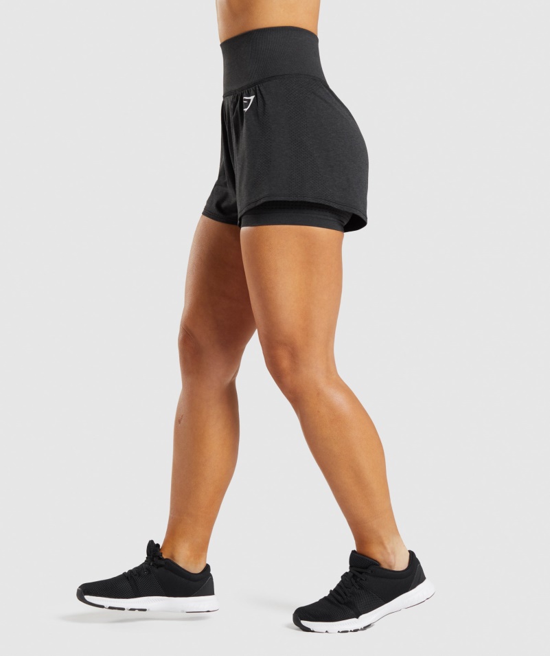 Gymshark Vital Bezšvové 2.0 šortky 2 V 1 Black Marl