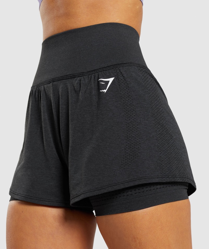 Gymshark Vital Bezšvové 2.0 šortky 2 V 1 Black Marl