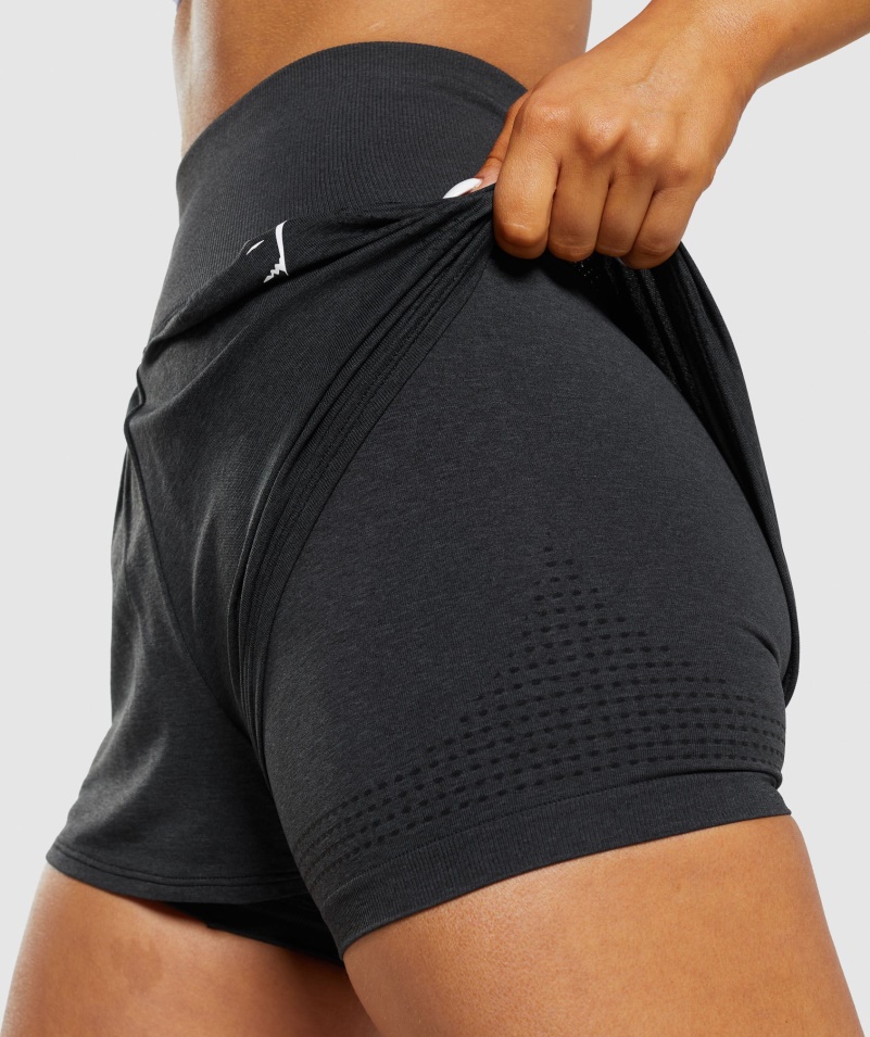 Gymshark Vital Bezšvové 2.0 šortky 2 V 1 Black Marl