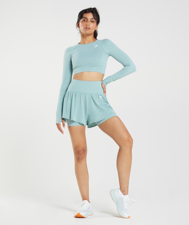 Gymshark Vital Bezšvové 2.0 šortky 2 V 1 Perleťovo Modré Marl
