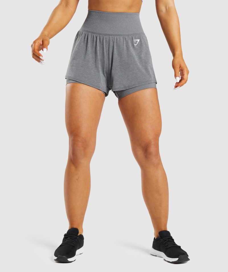 Gymshark Vital Bezšvové 2.0 šortky 2 V 1 Smokey Grey Marl
