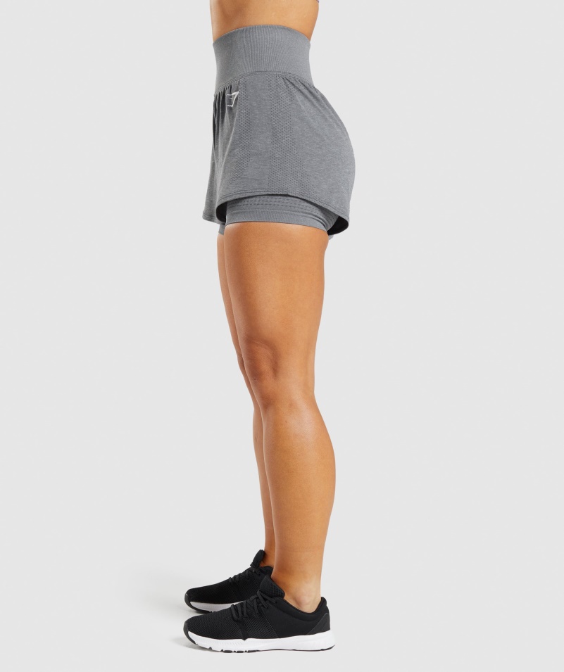 Gymshark Vital Bezšvové 2.0 šortky 2 V 1 Smokey Grey Marl
