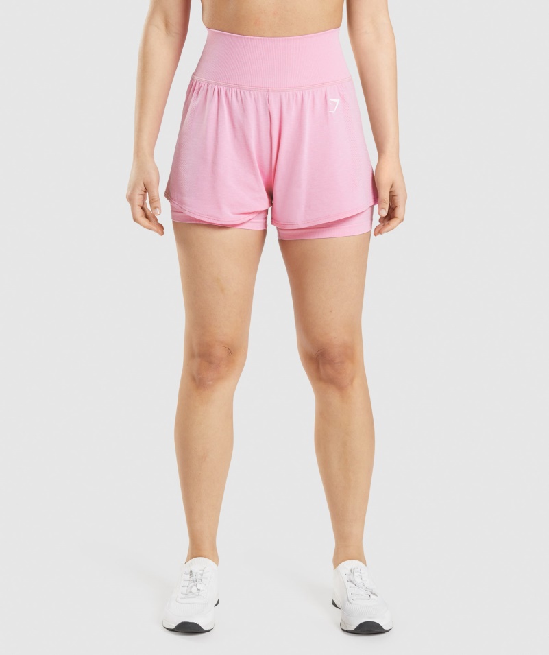 Gymshark Vital Bezšvové šortky 2 V 1 Sorbet Pink Marl