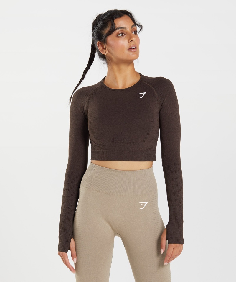 Gymshark Vital Bezšvové 2.0 Crop Top Cherry Hnedá Marl