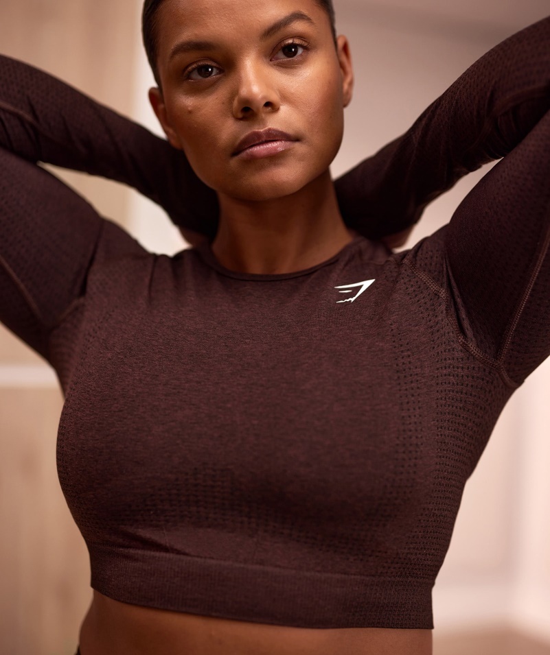 Gymshark Vital Bezšvové 2.0 Crop Top Cherry Hnedá Marl