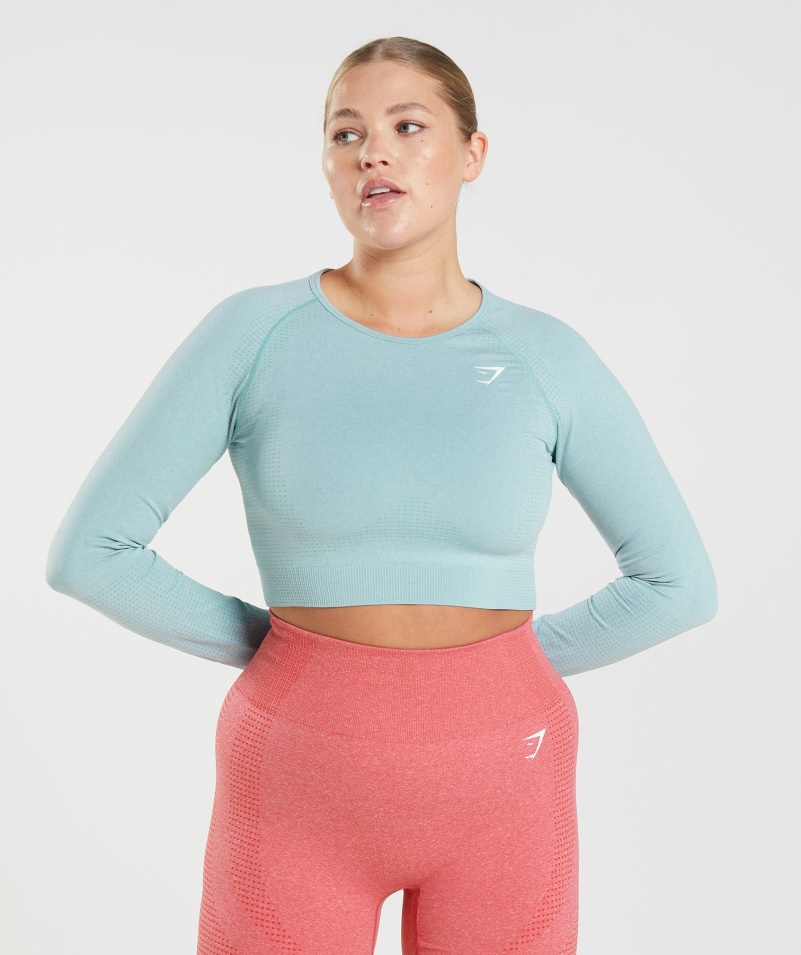 Gymshark Vital Bezšvové 2.0 Crop Top Perleťovo Modrá Marl