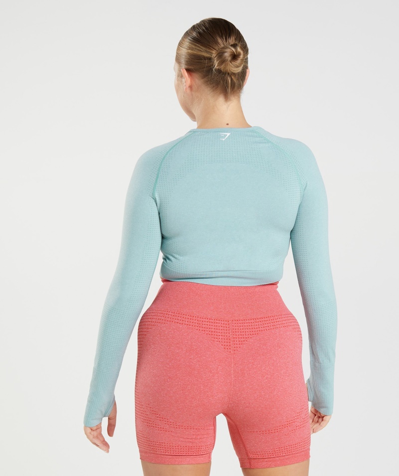 Gymshark Vital Bezšvové 2.0 Crop Top Perleťovo Modrá Marl