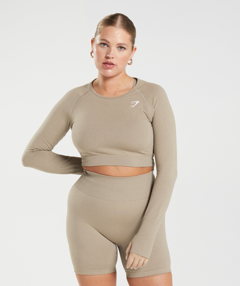 Gymshark Vital Bezšvový 2.0 Crop Top Vanilkovo Hnedá Marl
