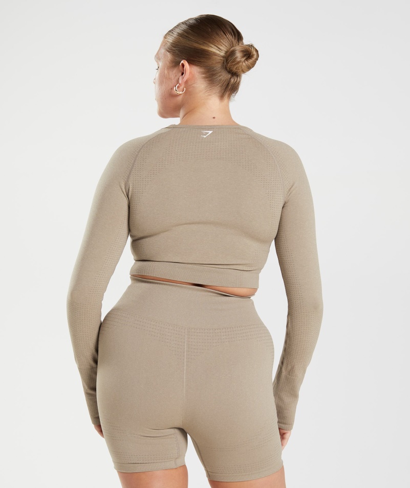 Gymshark Vital Bezšvový 2.0 Crop Top Vanilkovo Hnedá Marl