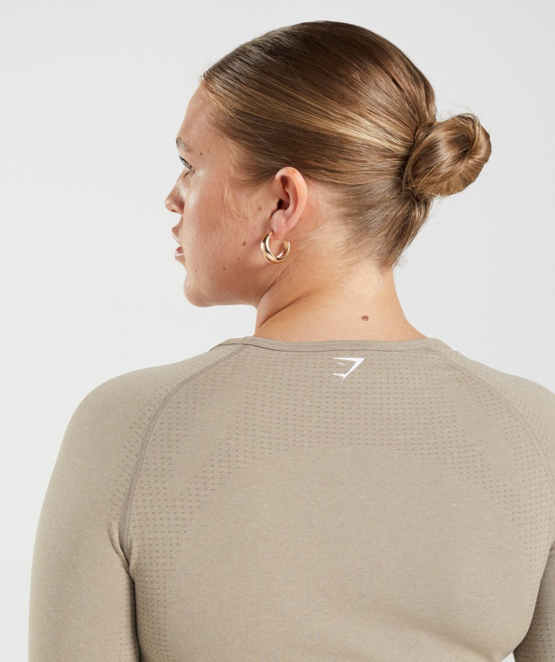 Gymshark Vital Bezšvový 2.0 Crop Top Vanilkovo Hnedá Marl