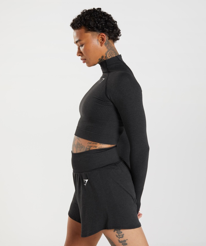Gymshark Vital Bezšvový 2.0 Midi Top čierny Marl S Vysokým Výstrihom