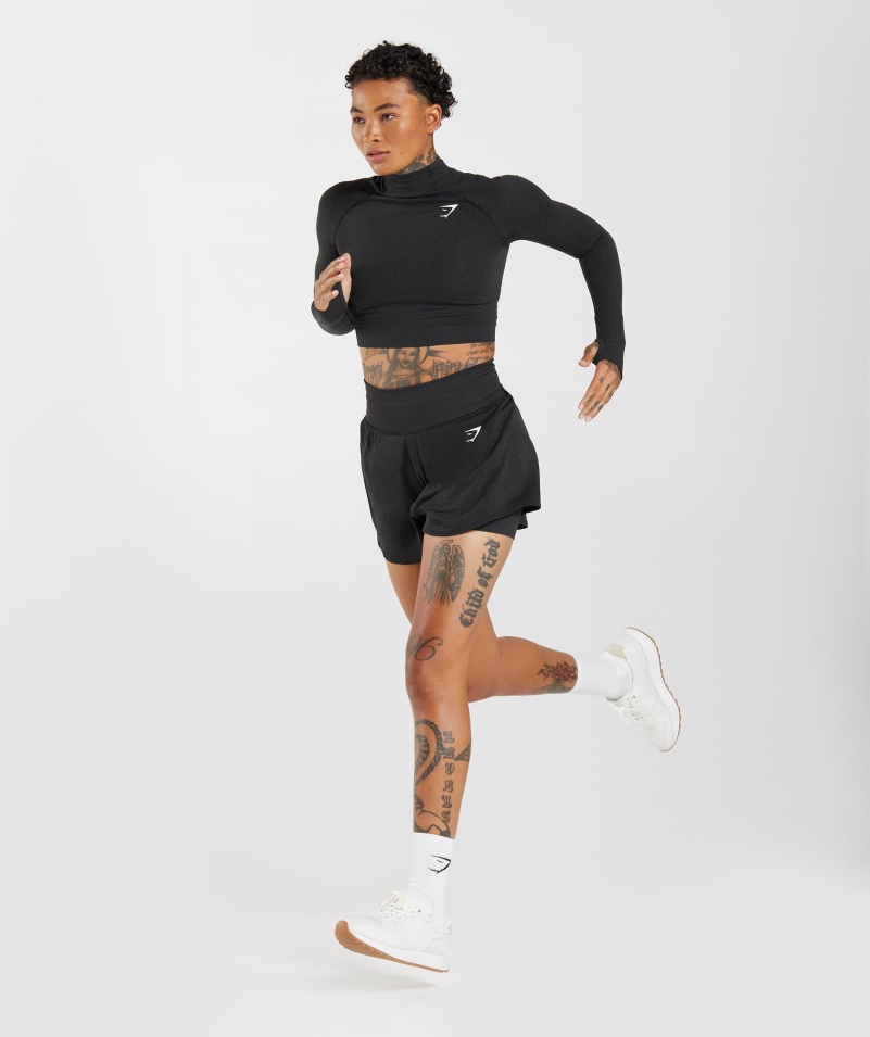 Gymshark Vital Bezšvový 2.0 Midi Top čierny Marl S Vysokým Výstrihom