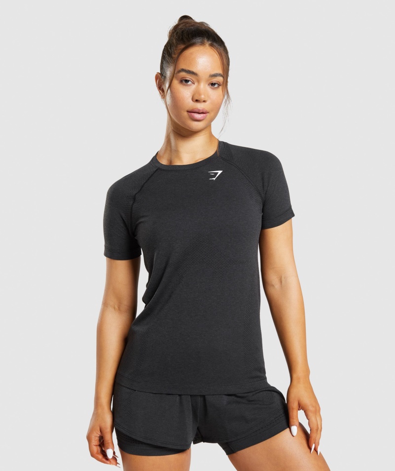 Gymshark Vital Bezšvové 2.0 Svetlé Tričko Black Marl