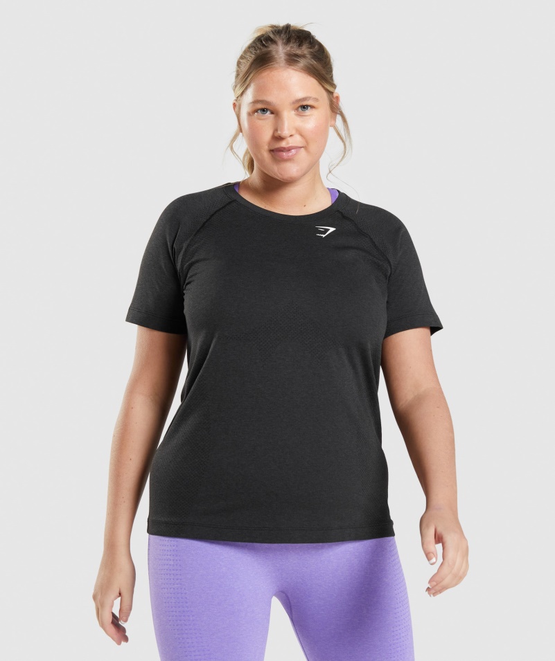 Gymshark Vital Bezšvové 2.0 Svetlé Tričko Black Marl