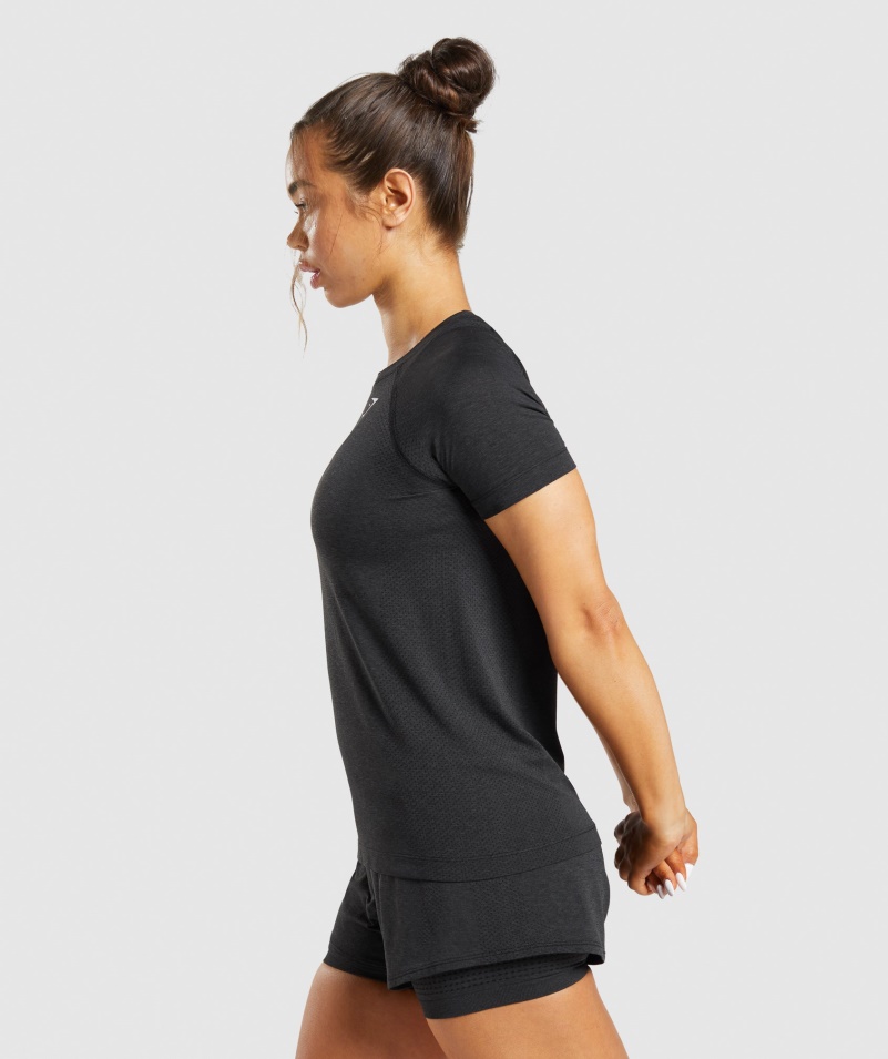 Gymshark Vital Bezšvové 2.0 Svetlé Tričko Black Marl