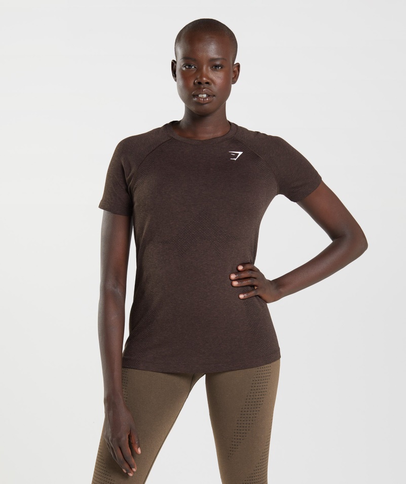 Gymshark Vital Bezšvové 2.0 Svetlé Tričko Cherry Hnedá Marl