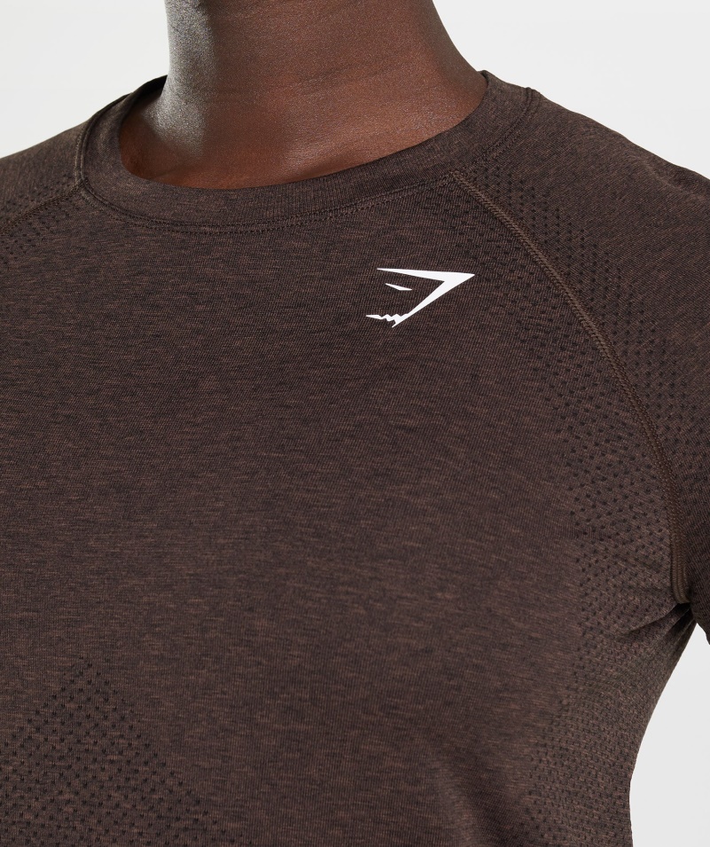 Gymshark Vital Bezšvové 2.0 Svetlé Tričko Cherry Hnedá Marl