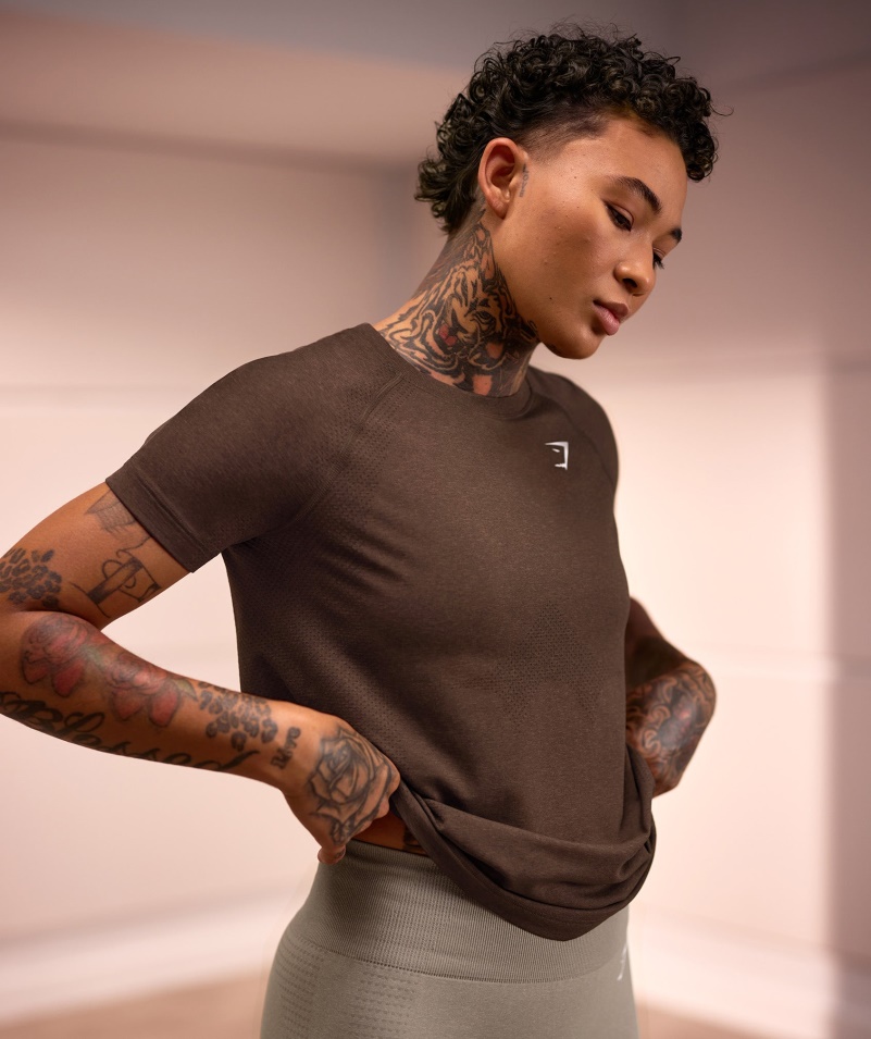 Gymshark Vital Bezšvové 2.0 Svetlé Tričko Na Espresso Marl