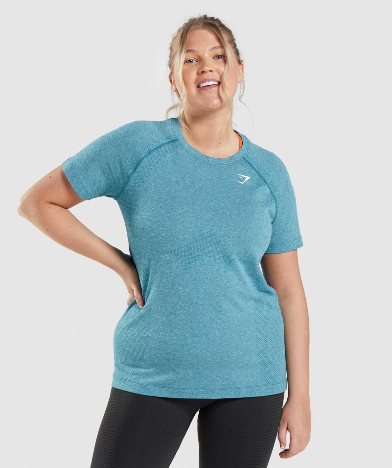 Gymshark Vital Bezšvové 2.0 Svetlé Tričko Tahoe Teal Marl