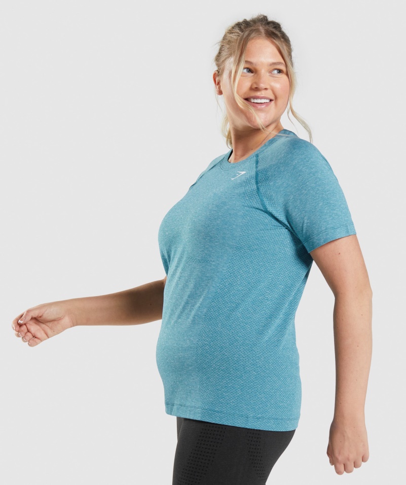 Gymshark Vital Bezšvové 2.0 Svetlé Tričko Tahoe Teal Marl