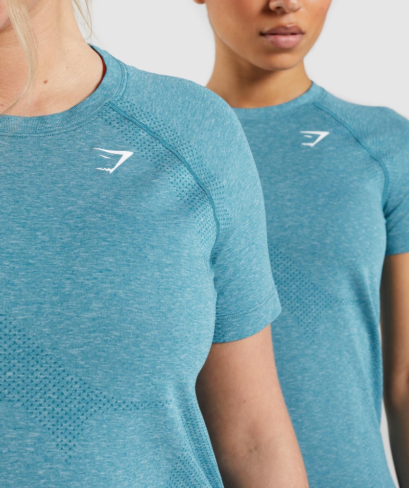 Gymshark Vital Bezšvové 2.0 Svetlé Tričko Tahoe Teal Marl