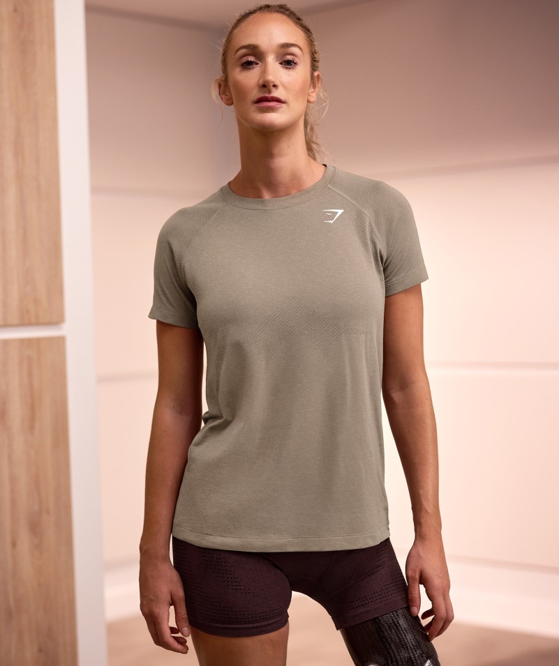 Gymshark Vital Bezšvové 2.0 Svetlé Tričko Vanilkovo Hnedé Marl