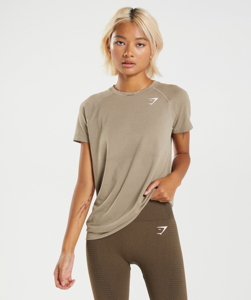 Gymshark Vital Bezšvové 2.0 Svetlé Tričko Vanilkovo Hnedé Marl