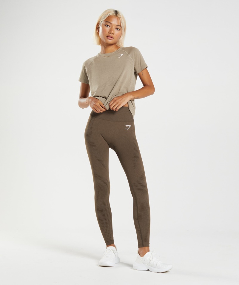 Gymshark Vital Bezšvové 2.0 Svetlé Tričko Vanilkovo Hnedé Marl
