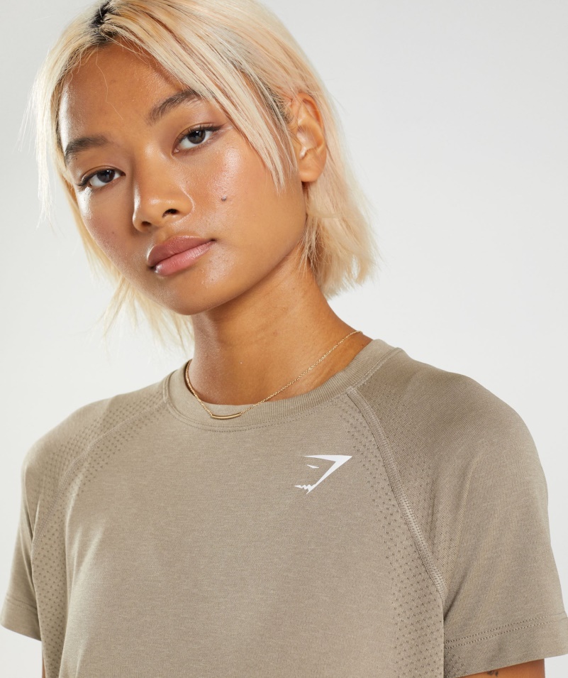 Gymshark Vital Bezšvové 2.0 Svetlé Tričko Vanilkovo Hnedé Marl