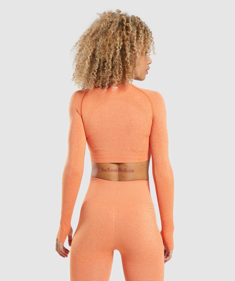 Gymshark Vital Bezšvový 2.0 Top Crop Top S Dlhým Rukávom Marhuľa Oranžová Marl