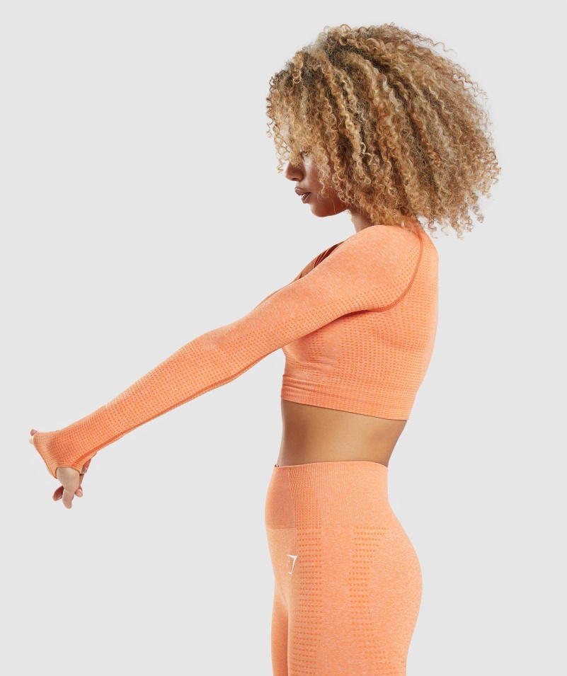 Gymshark Vital Bezšvový 2.0 Top Crop Top S Dlhým Rukávom Marhuľa Oranžová Marl
