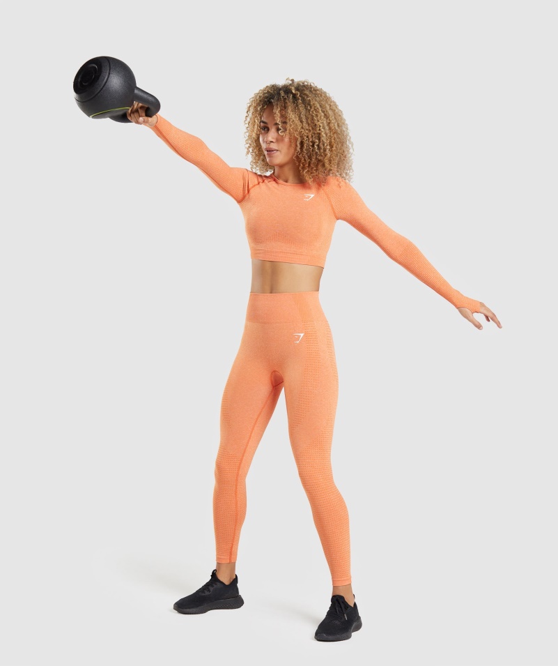 Gymshark Vital Bezšvový 2.0 Top Crop Top S Dlhým Rukávom Marhuľa Oranžová Marl