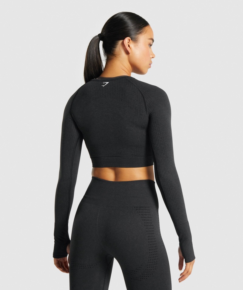 Gymshark Vital Bezšvový 2,0 Dlhý Rukáv Crop Top Black Marl
